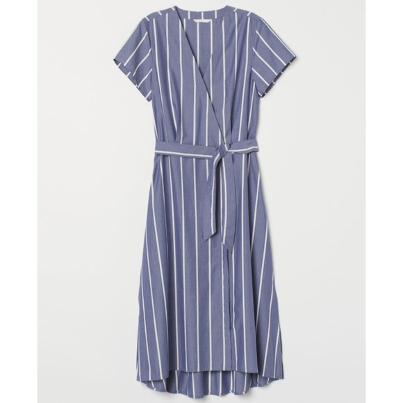 h&m blue striped wrap dress